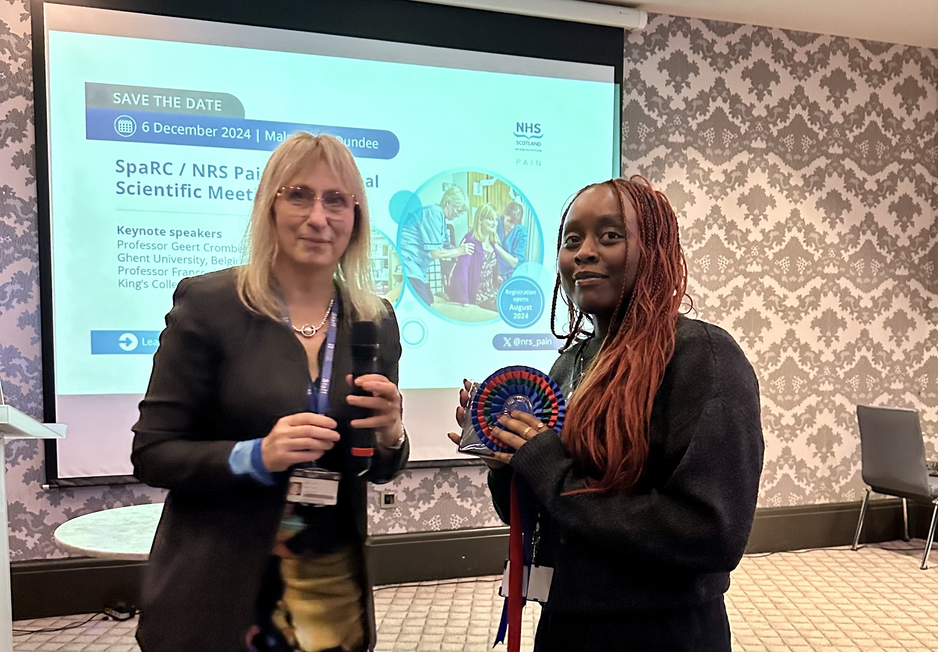 2024 oral presentation winner Alice Bakina with Professor Lesley Colvin